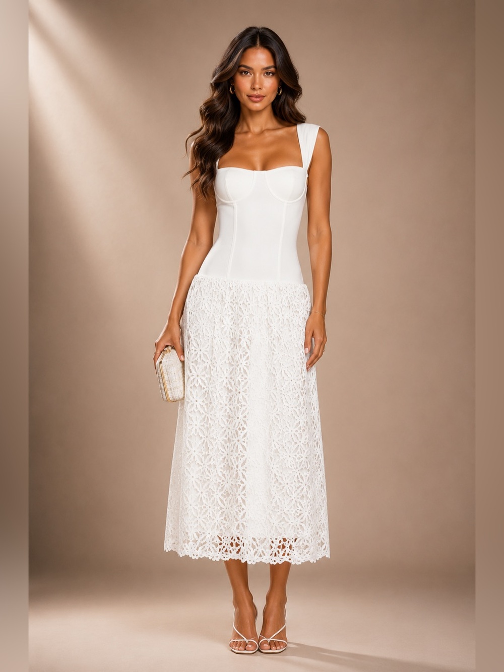 NWT WeWoreWhat Corset Lace Midi Dress - Ivory